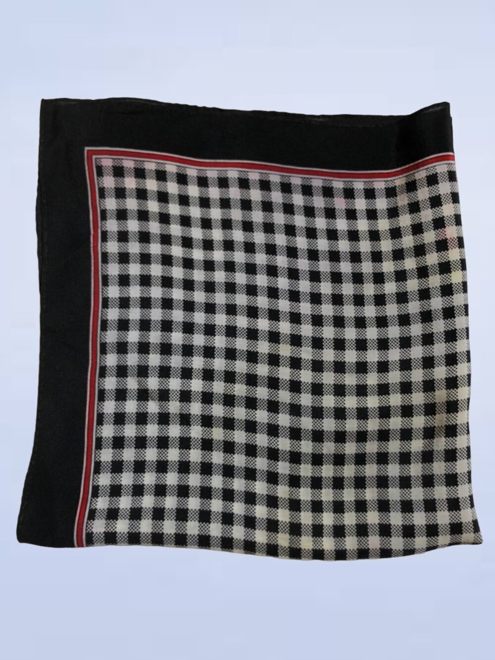 Gingham Checkered Pocket Square Handkerchief Black White Red Border